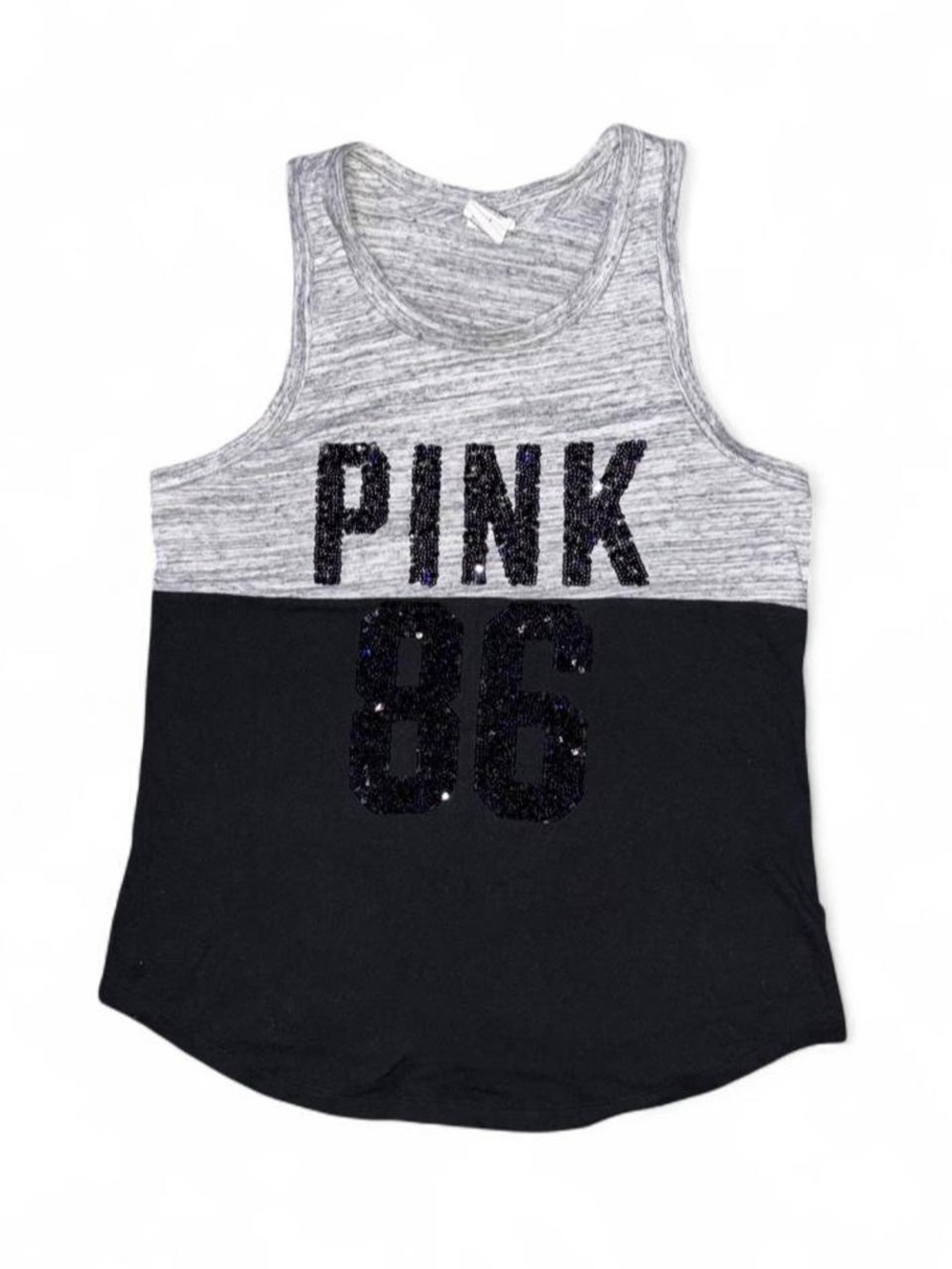 PINK Victoria's Secret Grey & Black Sequin Logo Tank